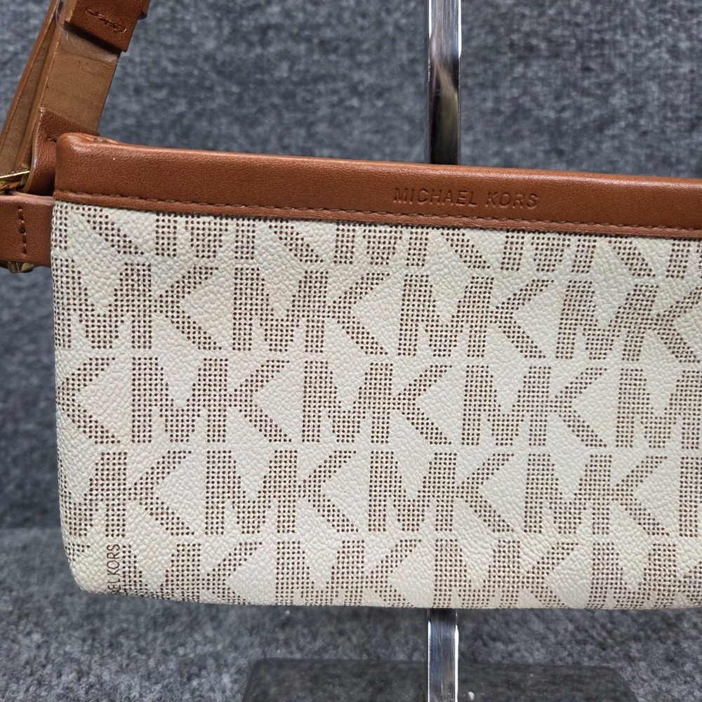 Michael Kors Brown Off White Genuine Leather Signature Logo Belt Bag Fanny Pack - Picture 3 of 16